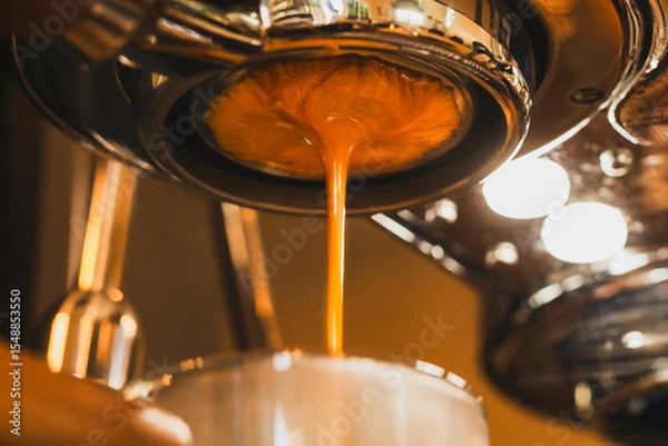 Fototapeta Close up of Espresso machine making an fresh espresso with a portafilter.