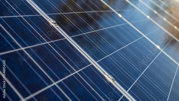 Fototapeta Close-up image of solar panel with blue solar cells. Solar power energy technology and renewable green power concept.