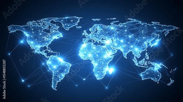 Obraz Global network map, glowing connections