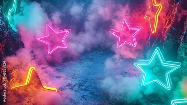 Obraz Neon stars in a smoky, vibrant space