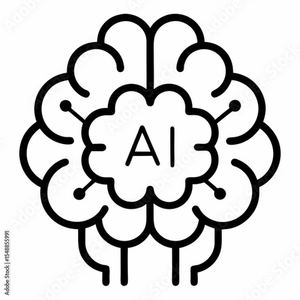 Fototapeta AI brain outline icon on white background