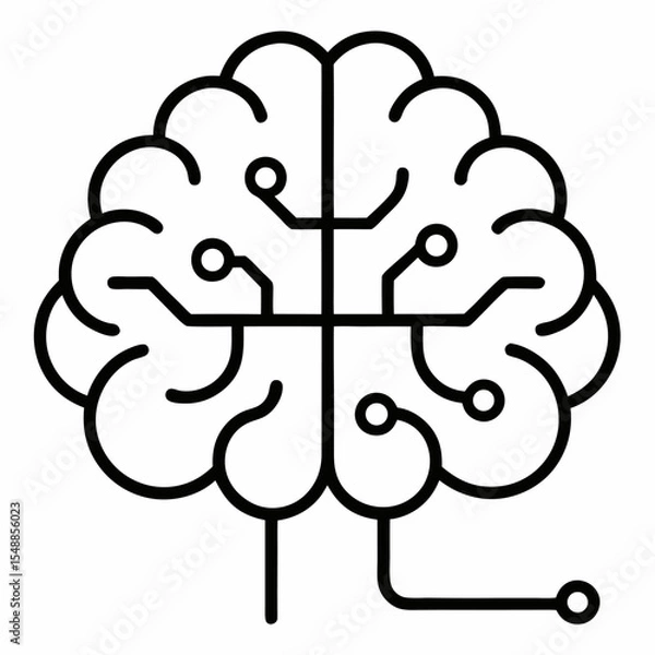 Fototapeta AI brain outline icon on white background