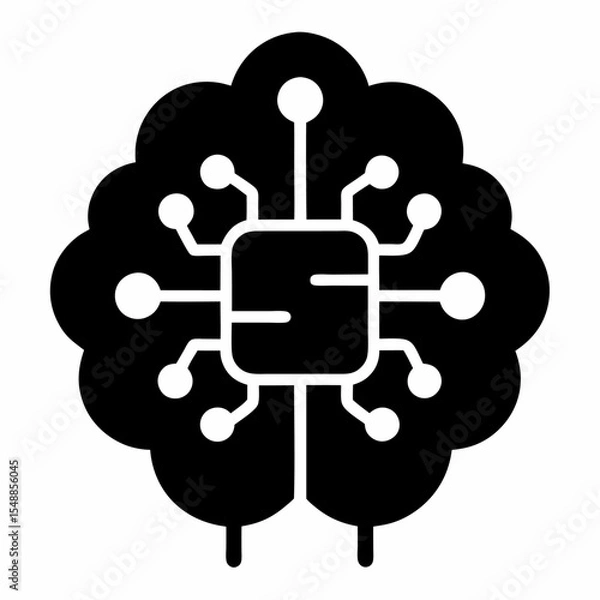 Fototapeta AI brain silhouette icon on white background