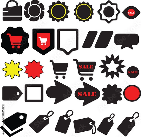 Fototapeta E-Commerce Price Tag Icon Pack with Colorful Tags, Labels, and Badges