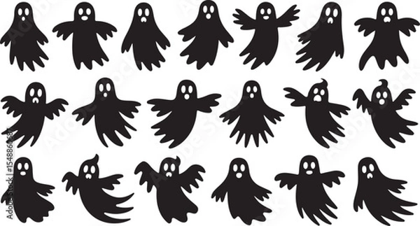 Fototapeta Silhouette Ghost Character Collection Vector Art Spooky Spirit Apparition Set
