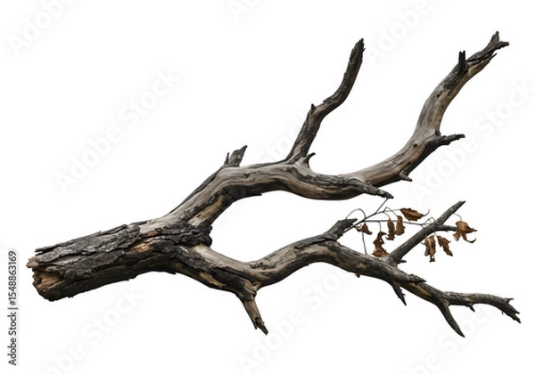 Obraz Dried Spooky Dead Tree Branch, Isolated on White or Transparent Background