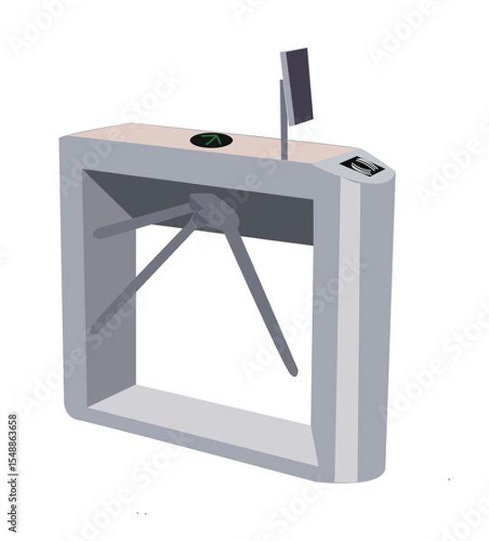 Fototapeta Turnstile Gate. Turnstile mechanical gate, post with arms and passageway. Metal access and entry security. 