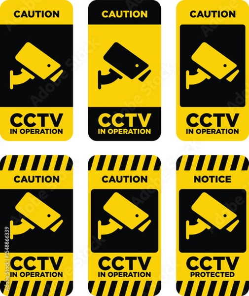 Obraz CCTV in operation sign set, caution, notice, security camera