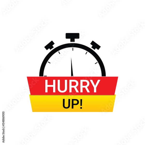 Fototapeta vector clock red and yellow Hurry Up Icon For Promotion
