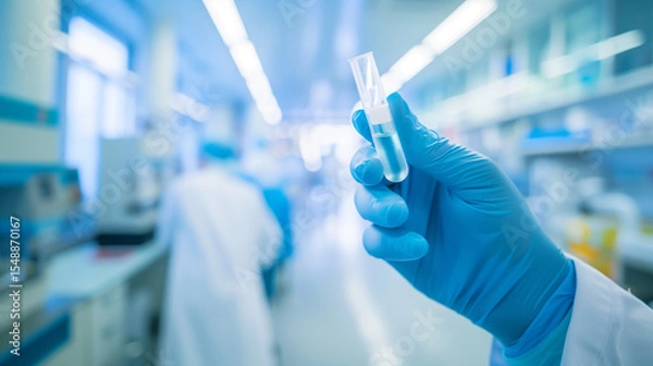 Obraz Close-Up of Focused Doctor Holding Medical Test Tube in Blurred Laboratory Setting, Representing Early Disease Detection and Preventive Healthcare
