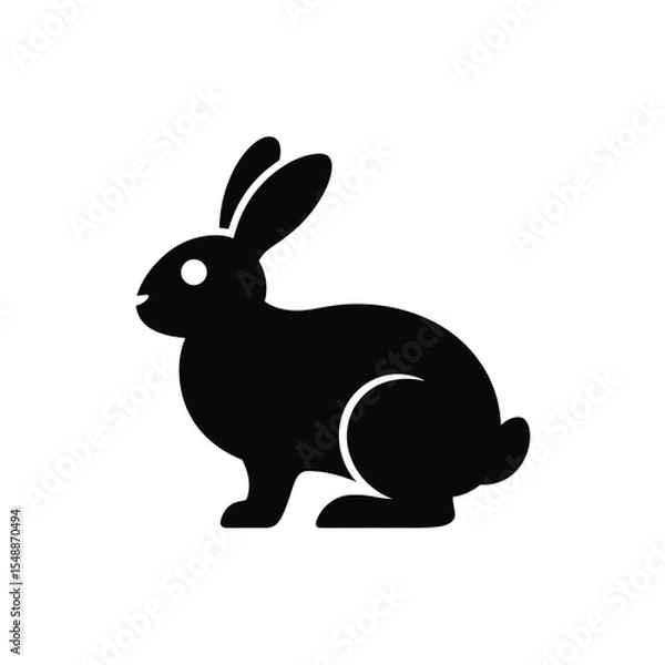 Fototapeta Black Silhouette of a Rabbit Sitting on White Background Simple Icon Design Vector Graphic image