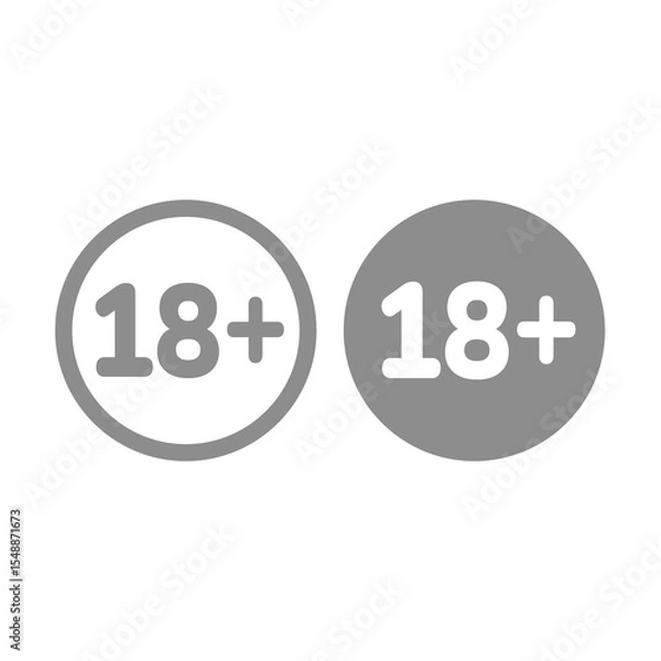 Fototapeta 18+ age limit vector circle icon. People under 18 years old not allowed, eighteen plus vector sign.