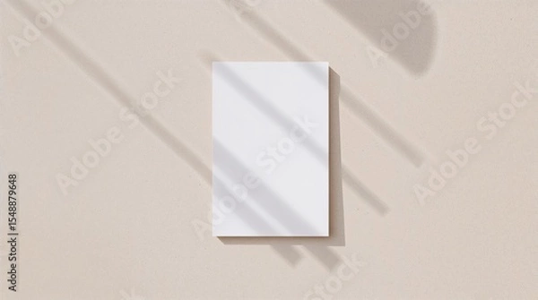 Fototapeta 5x7 white card mockup with shadow on beige background