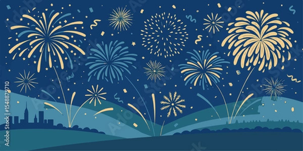 Fototapeta Vibrant Fireworks and Confetti Vector – Flat Celebration Elements