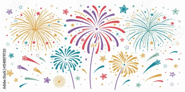 Fototapeta Bright Celebration Elements – Fireworks and Confetti in Vector Format