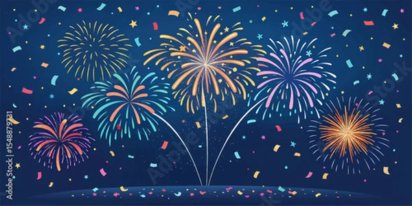 Fototapeta Festive Fireworks and Confetti Vector Set – Bright and Colorful Design