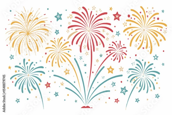 Fototapeta Colorful Fireworks and Confetti Vector Illustration – Clean Festive Design