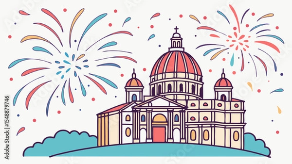 Fototapeta Minimal Party Vector Set – Colorful Fireworks and Confetti on White Background