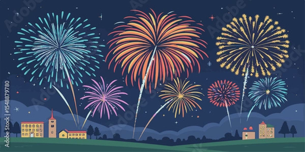 Fototapeta Minimal Celebration Vector – Colorful Fireworks and Confetti o