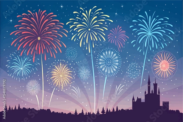 Fototapeta Festive Fireworks and Confetti Set – Clean and Vibrant Vector Design


