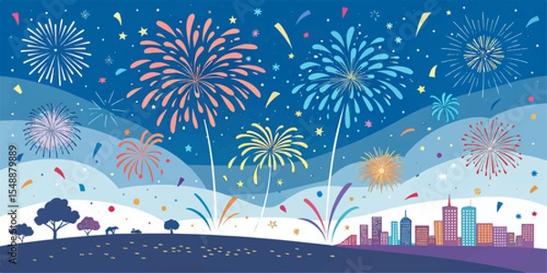 Fototapeta Colorful Fireworks and Confetti Vector – Festive Celebration Design