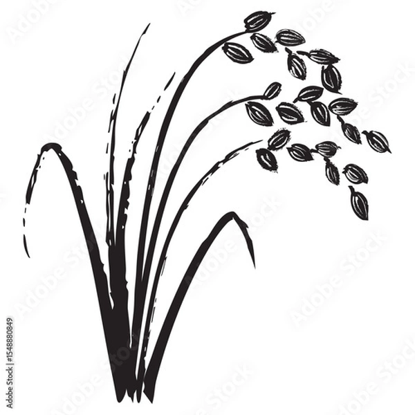 Fototapeta 筆で描いた手描き風の和風の稲のイラスト