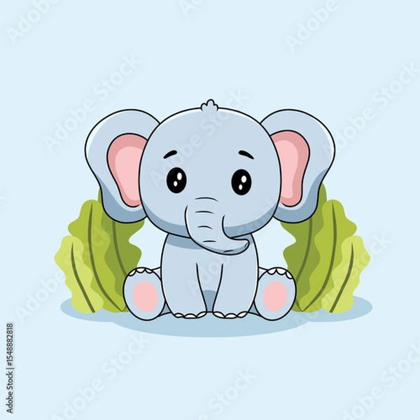 Obraz Cute Elephant Hand Drawn Cartoon Vector Icon Isolated Background