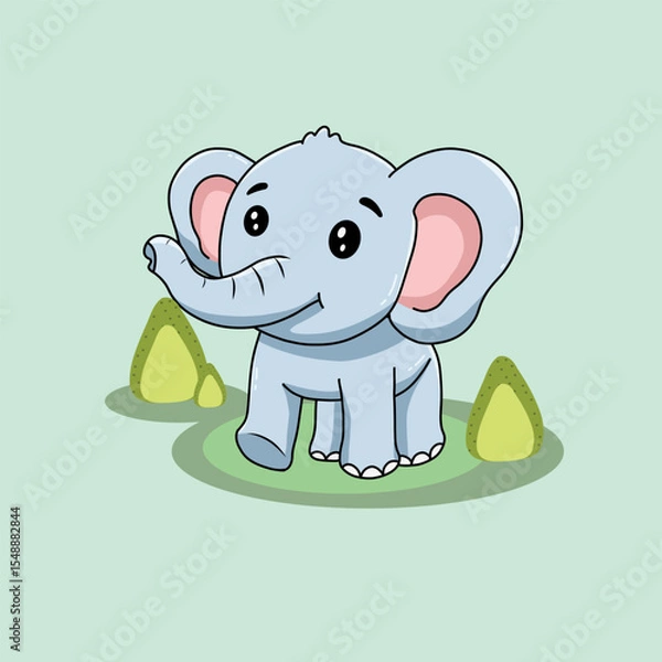 Obraz Adorable Elephant Hand Drawn Vector Illustration Walking in Happy Expressions