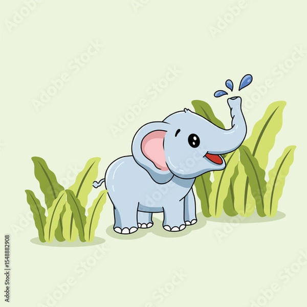 Obraz Cute elephant with water elements hand drawn in vector illustrations elements