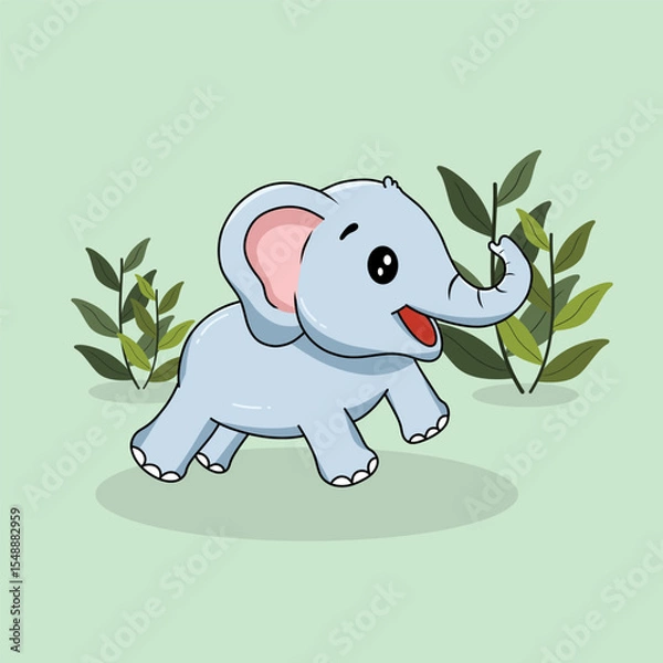 Obraz Hand Drawn Elephant Cute Illustration in Run Pose with Happy Expression