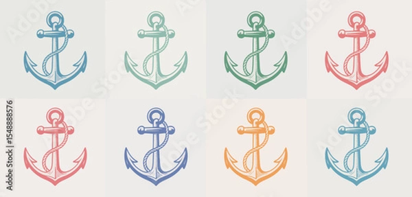 Obraz Set of Colorful Nautical Anchors