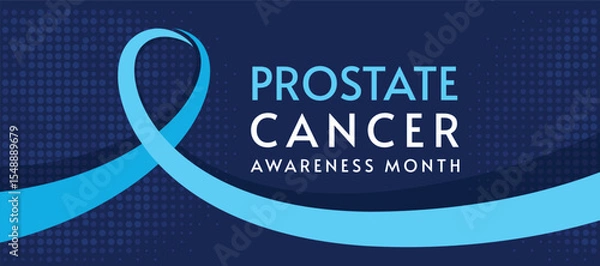 Fototapeta Prostate cancer awareness month - Long light blue ribbon awareness on blue dot texture background vector design
