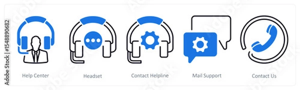 Obraz A set of 5 mix icons as help center, headset, contact helpline