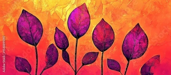 Fototapeta Vibrant purple foliage against textural gradient backdrop in an artistic impression