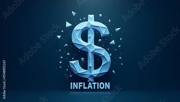 Obraz Polygonal Dollar Sign with "Inflation" - Economic Instability and Financial Crisis Concept.