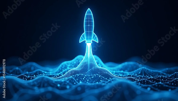Obraz Digital Rocket Launch: Startup, Innovation, and Technology Growth Concept.