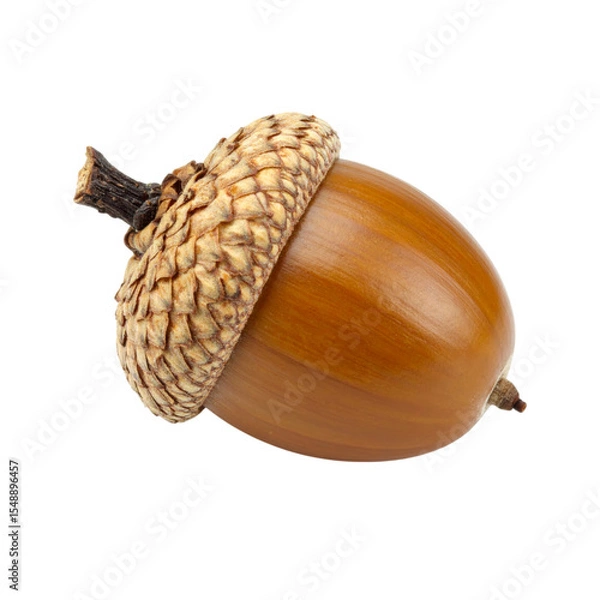 Obraz A close-up of a single brown acorn with a textured cap and smooth nut body.