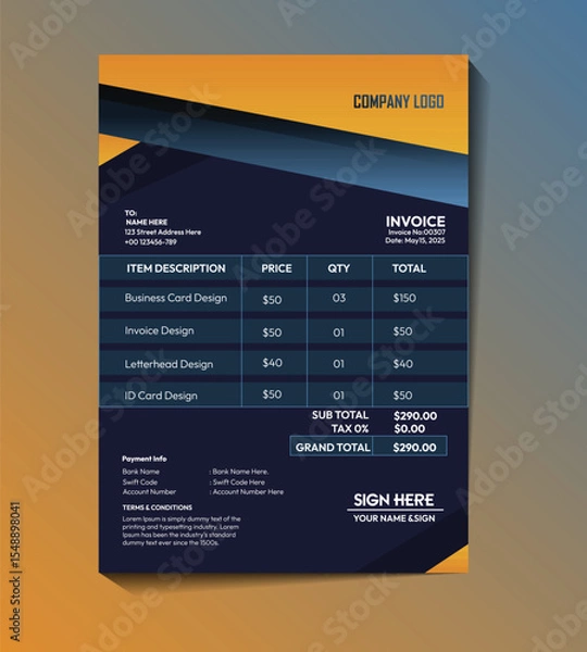 Fototapeta Elegant Invoice Template for Business Transactions
