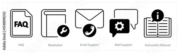 Obraz A set of 5 mix icons as faq, resolution, email support