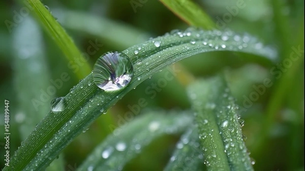 Obraz Water Drop on Green Blade of Grass