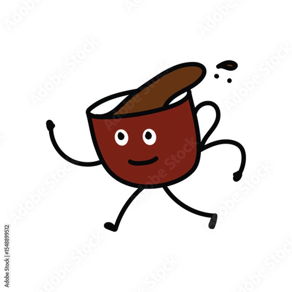 Obraz Cute coffee running, 2d flat mascot logo 