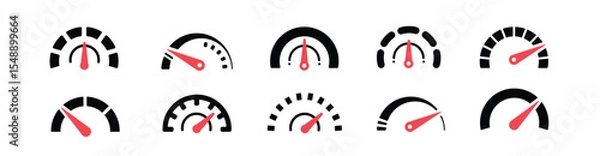Fototapeta set speedometer, tanda indikator takometer. konsep kinerja maksimal.
