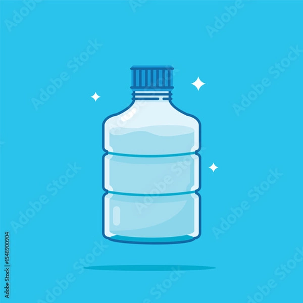 Fototapeta Corrugated short plastic water bottle with lid, healthy blue drinking water packed in standard capacity 380ml