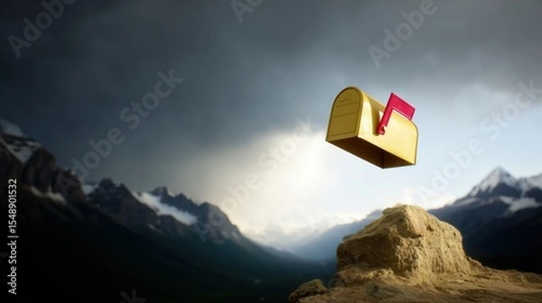 Fototapeta A yellow mailbox. Letter tray. Post service advertisement. Correspondence delivery to distant corners of our planet