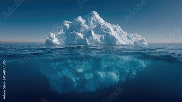 Fototapeta A massive iceberg floating in the vast ocean with its underwater portion visible showcasing the immense scale of the ice sheet