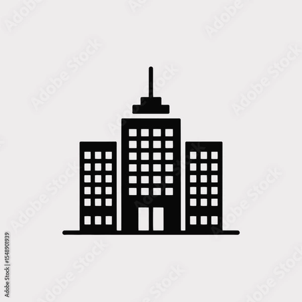Fototapeta Black and White Icon of Three Office Buildings Cityscape Simple Minimalist Building Structure Vector Graphic Design Element