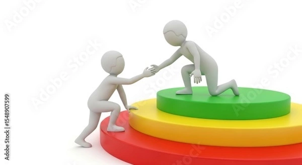 Obraz Stick figure helping hand teamwork collaboration support concept illustration art