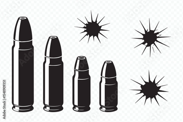 Obraz detailed vector graphic of diverse bullet calibers and precise impact holes for innovative design and firearm education
