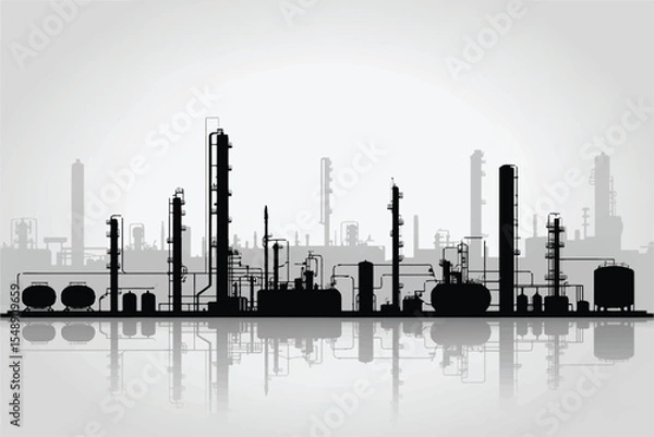 Obraz detailed refinery plant illustration featuring intricate piping and towers for engineering projects vector
