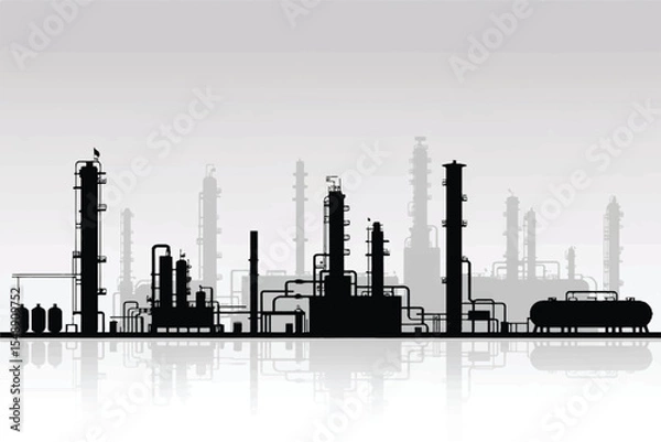 Obraz oil refinery minimalistic silhouette with sharp details and industrial motifs for modern visuals vector